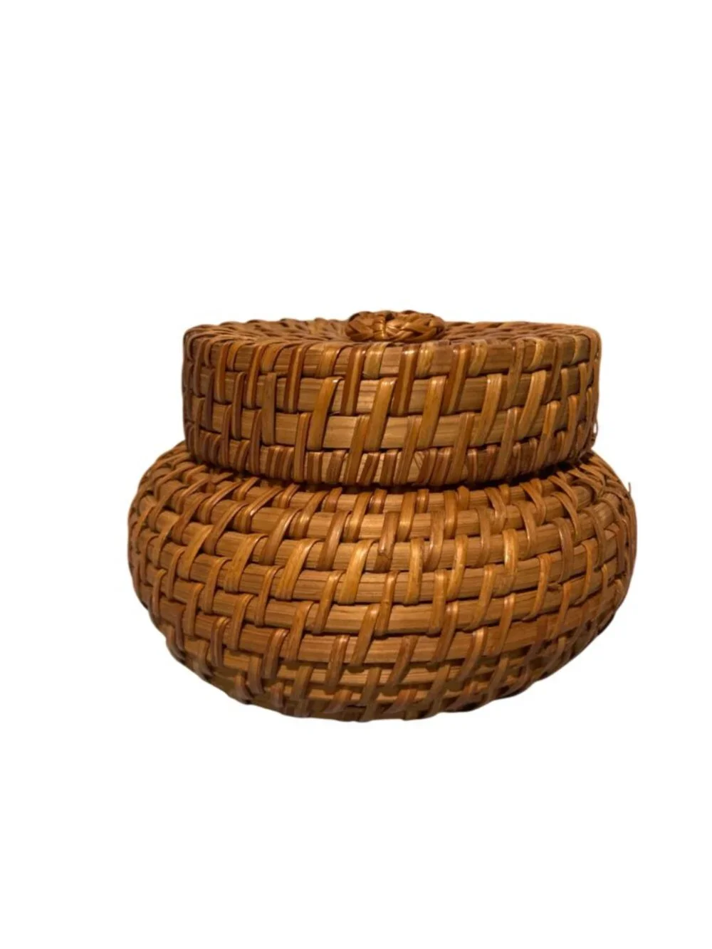 Vintage Wicker Small Round Storage Box